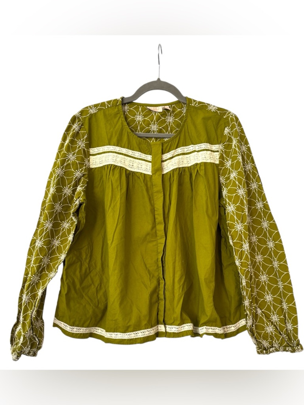 LOGO Lavish by Lori Goldstein Shiffli Mix Swing Jacket Green and Cream Medium - Picture 2 of 7